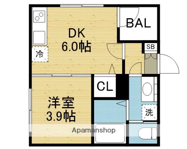 ハーモニーテラス巽(1DK/2階)の間取り写真