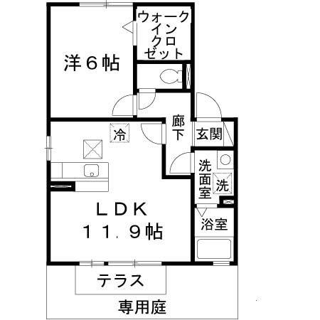 ラミュー久宝寺I(1LDK/1階)の間取り写真