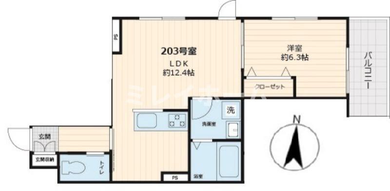 ティエドゥール(1LDK/2階)の間取り写真