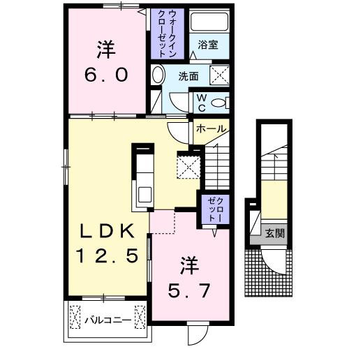 プラシード カーサ ノーヴェ(2LDK/2階)の間取り写真