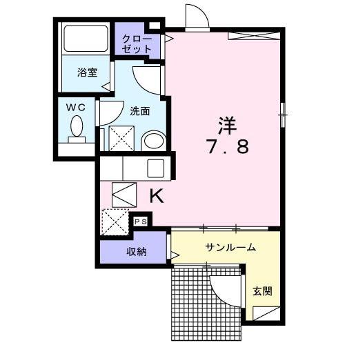 ブレスサイドヒルズH(ワンルーム/1階)の間取り写真