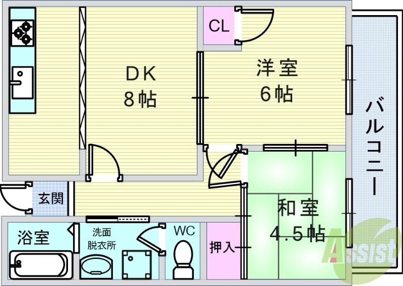 エアロプレーンII(2DK/2階)の間取り写真