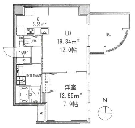 モンテヴェルデ神楽坂弐番館(1LDK/3階)の間取り写真