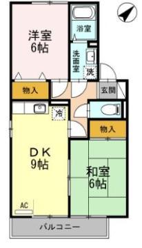 シャトレー21 A棟(2DK/2階)の間取り写真