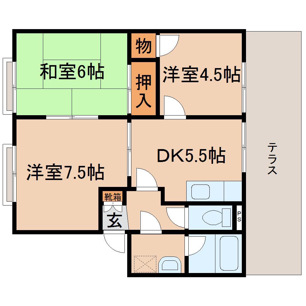 アーバントラッド大西II(3DK/1階)の間取り写真