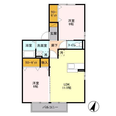 エクセルヒルズB(2LDK/2階)の間取り写真