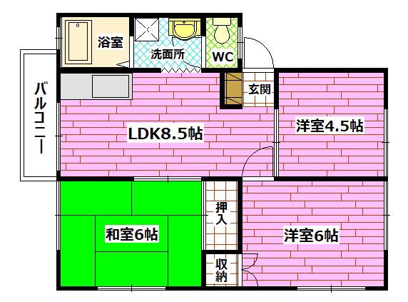 クレール川角(3LDK/1階)の間取り写真
