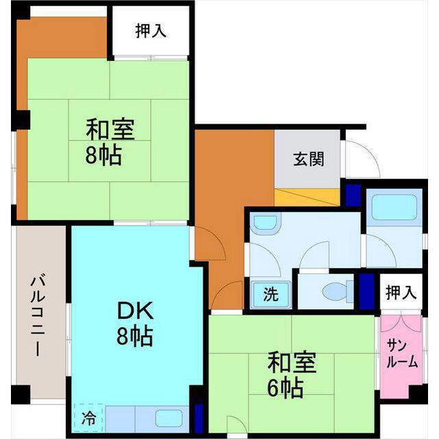 ビスタ旭町(2DK/1階)の間取り写真