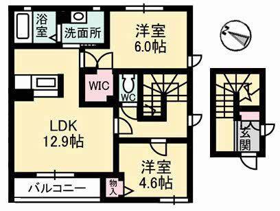 ル・シェモア I(2LDK/2階)の間取り写真