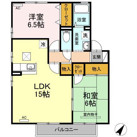 ウェルネスI A棟(2LDK/2階)の間取り写真