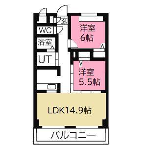 ソシア大口(2LDK/4階)の間取り写真
