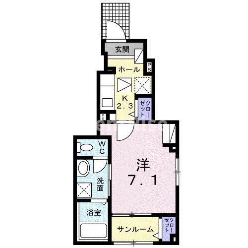 名鉄名古屋本線 石刀駅 徒歩15分 3階建 築4年(1K/1階)の間取り写真