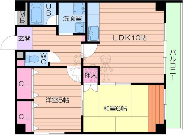 アンボジュール日愛(2LDK/6階)の間取り写真