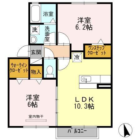 ハピネス烏森(2LDK/2階)の間取り写真