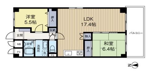 ベルヴィ甲東園(2LDK/2階)の間取り写真