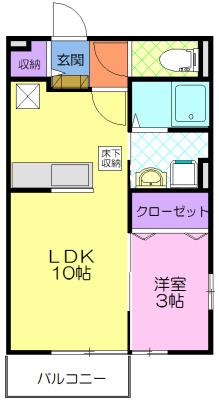 サンパレスF(1LDK/1階)の間取り写真