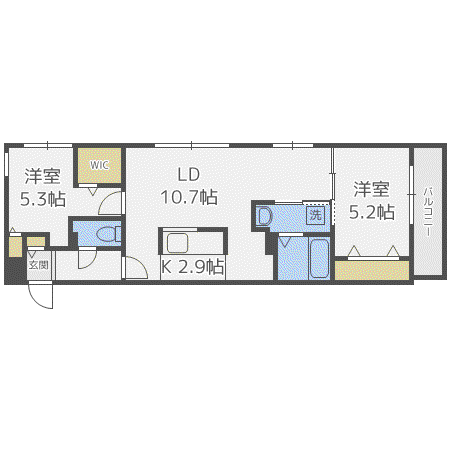 ブランシャール静修学園前(2LDK/3階)の間取り写真