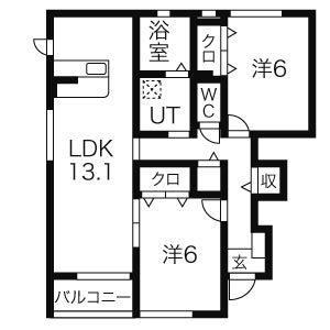 ディオパラッツォI(2LDK/1階)の間取り写真