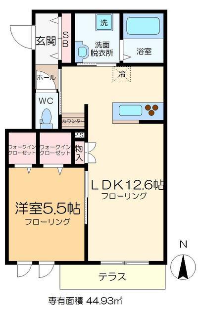 ユーグラシアB(1LDK/1階)の間取り写真