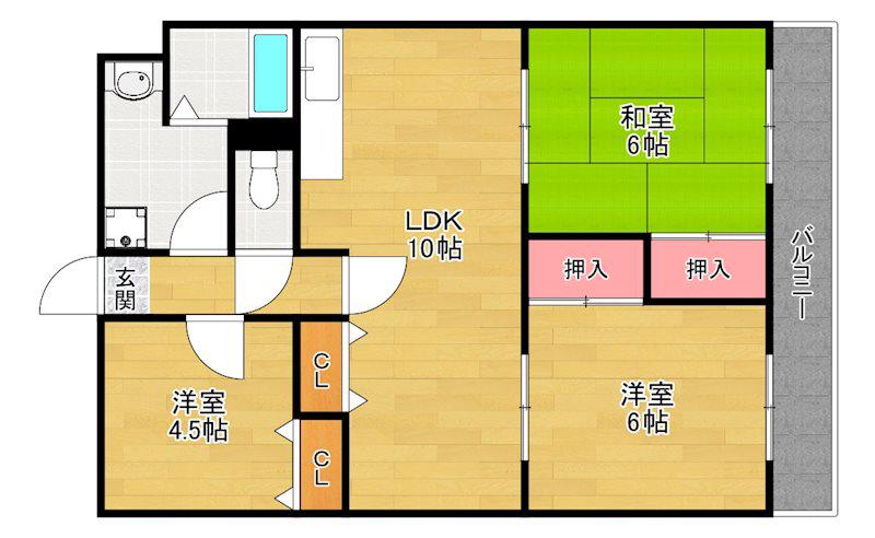 セレコート枚方(3LDK/2階)の間取り写真