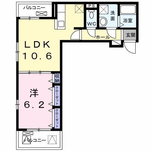 アイヴィ・ヒルズII(1LDK/2階)の間取り写真