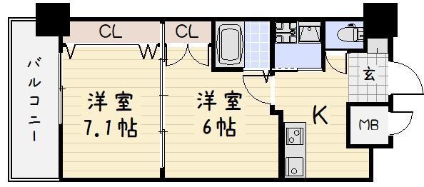 NO.65クロッシングタワーORIENT.BLD(2K/16階)の間取り写真