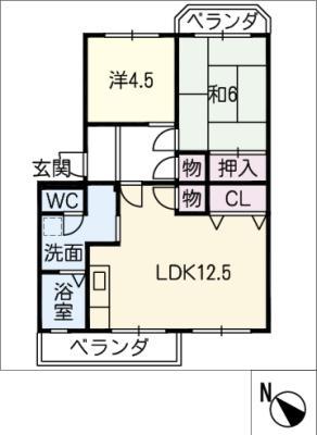 コーポ中根(2LDK/3階)の間取り写真