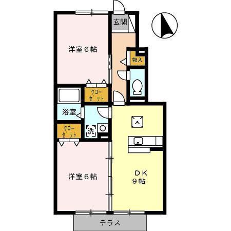 グランディールA棟(2DK/1階)の間取り写真