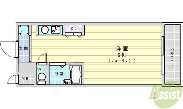 岸辺豊商ハイツⅡ(ワンルーム/3階)の間取り写真