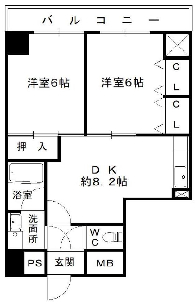 ハピネス布施(2DK/3階)の間取り写真
