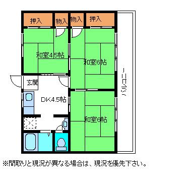 ヤマカコーポ(3DK/2階)の間取り写真