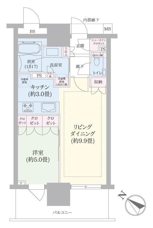 ブランズタワー豊洲(1LDK/24階)の間取り写真