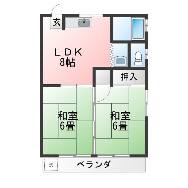 第二ハイツ芳兵衛(2LDK/1階)の間取り写真