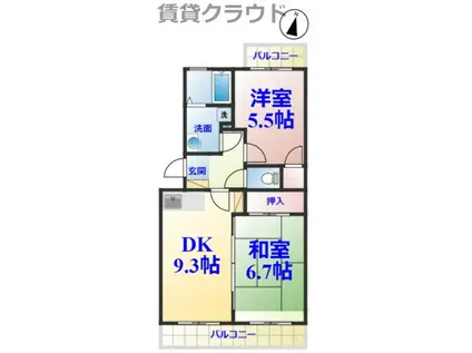 ハイツおゆみ野II(2DK/2階)の間取り写真