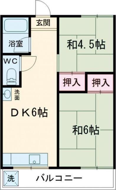 浜の宮駅前ハイツ(2DK/2階)の間取り写真