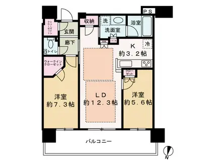 ザ・ファインタワー梅田豊崎(2LDK/34階)の間取り写真