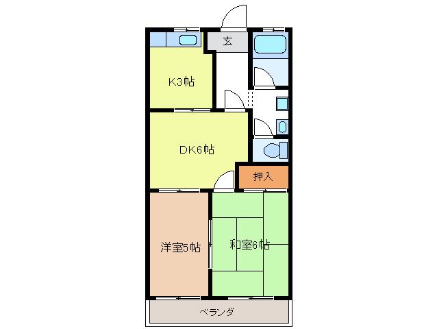 サンハイム山川(2DK/1階)の間取り写真