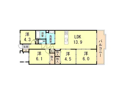 カルム伊丹緑ヶ丘(4LDK/4階)の間取り写真