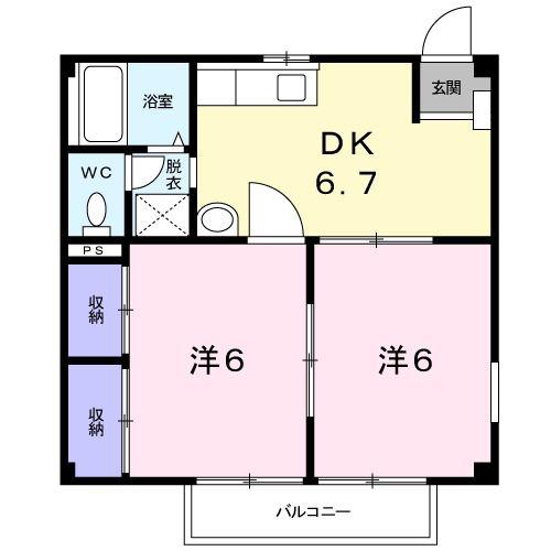 メゾンベルセランA棟(2DK/1階)の間取り写真