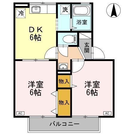 アヴァンティ浜田 A棟(2DK/2階)の間取り写真
