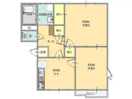 ラフォーレ羽附 B(2DK/2階)の間取り写真