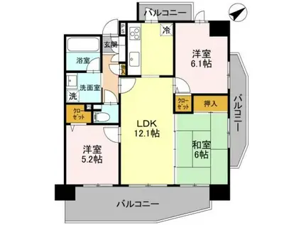 クリスタルパーク山坂(3LDK/2階)の間取り写真