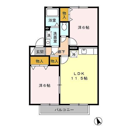 パティオ山ノ下(2LDK/2階)の間取り写真