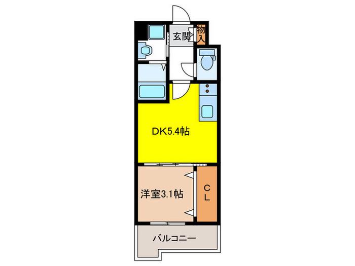 ギャラクシー空港西(1DK/6階)の間取り写真