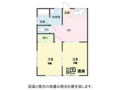 ホワイトハウスA(2DK/1階)の間取り写真