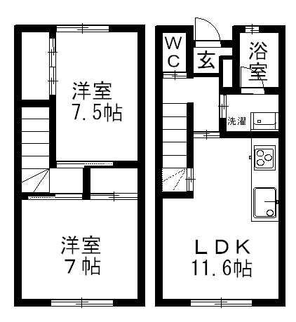 ヴィヴァン・ショコラ(2LDK/1階)の間取り写真