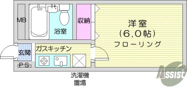 ロフティ銀杏町(1K/2階)の間取り写真