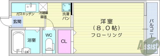 トゥインクルコート国見(1K/2階)の間取り写真