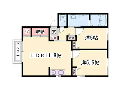 JAハーブハイツ上滝野(2LDK/2階)の間取り写真