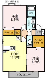 ヴィラージュB棟(2LDK/2階)の間取り写真